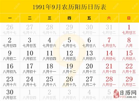 1991 天干地支|1991年阴历阳历对照表，1991年农历阳历表带天干地支，1991万。